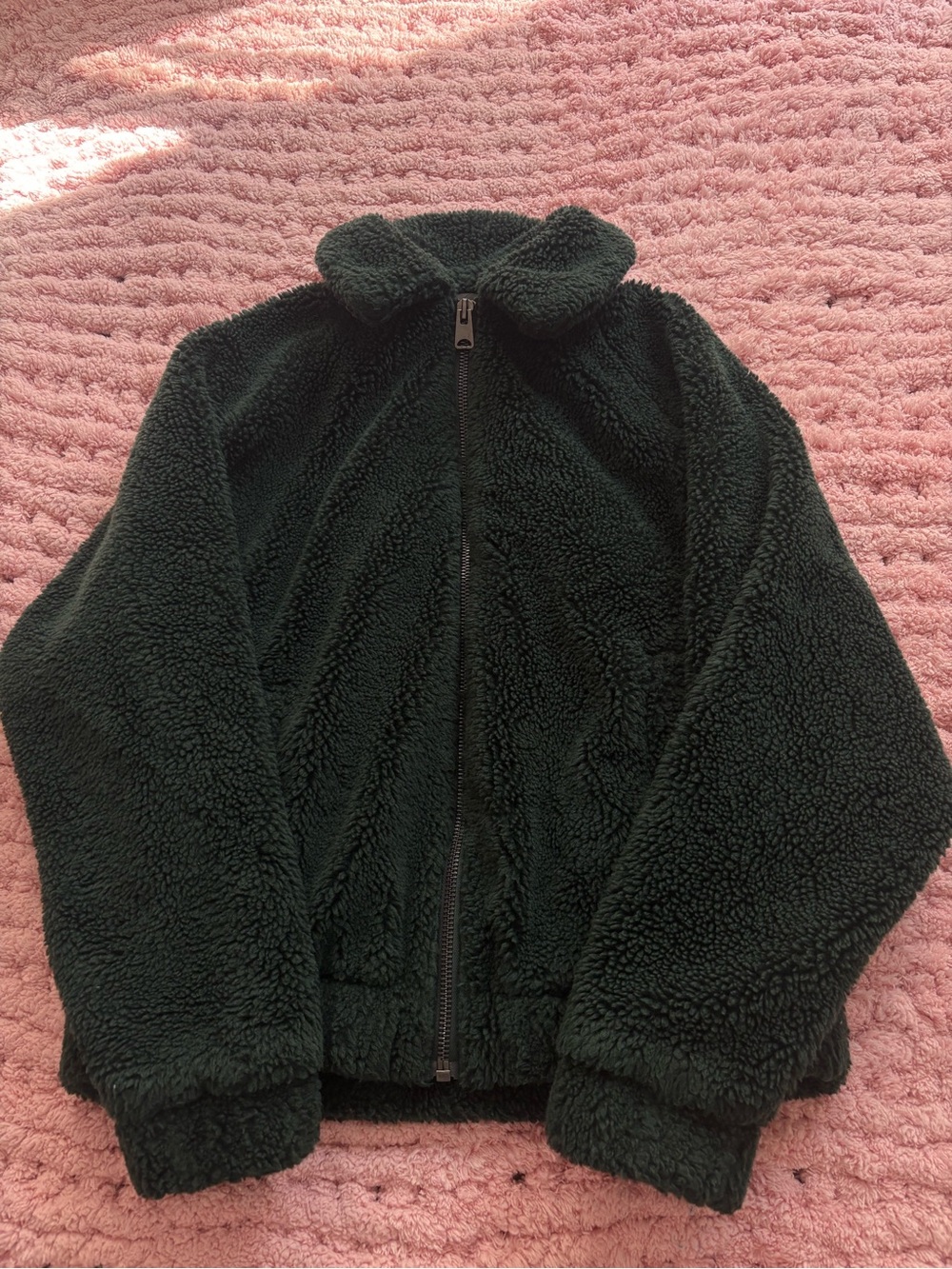 BDG Sherpa Zip-Up Jacket - Dark Green